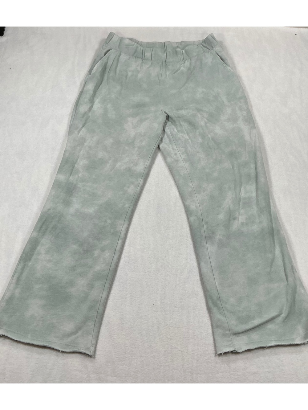 Aerie Wide Leg Sweatpants Medium Green Tie Dye Raw Hem Lounge Pants